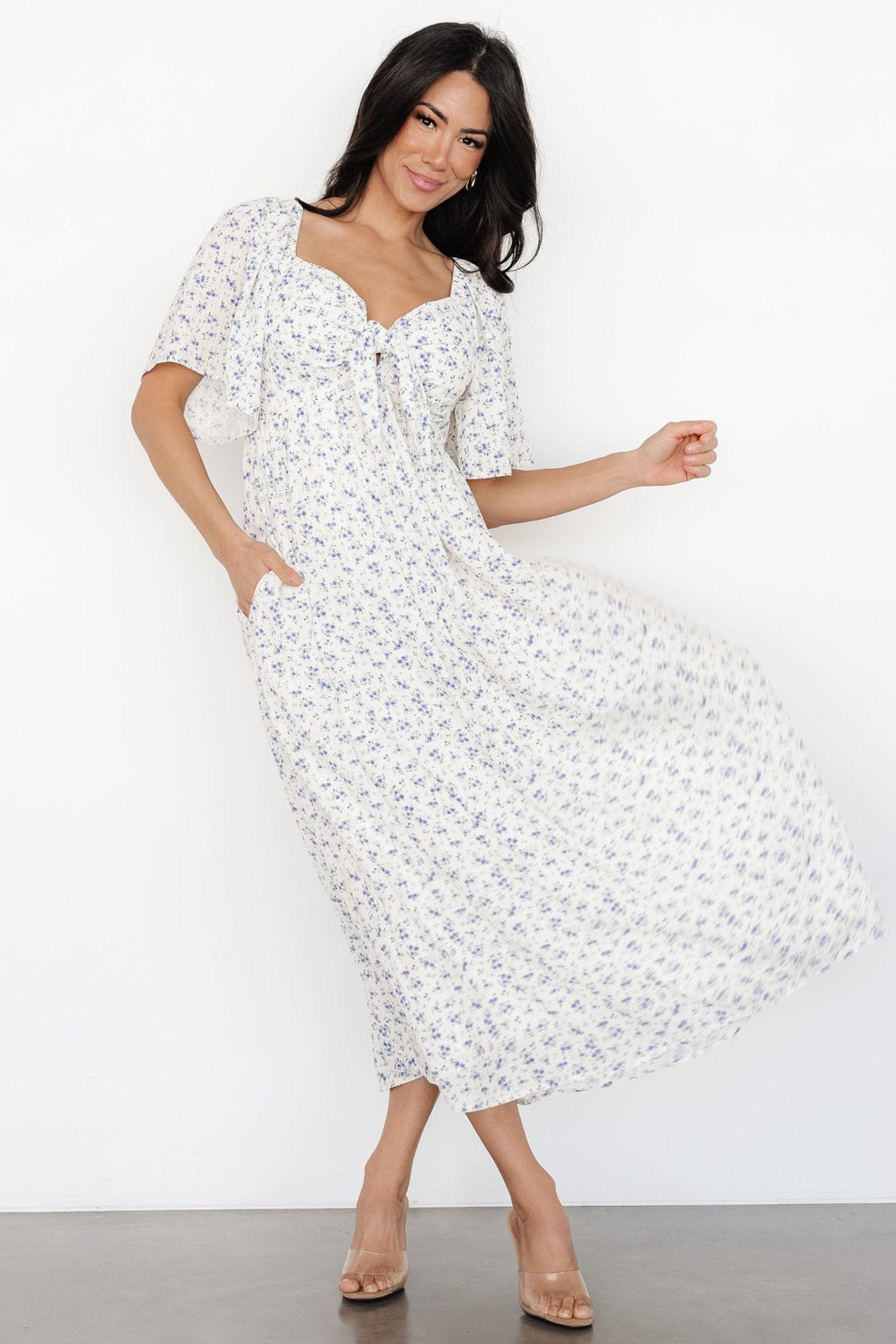 Carah Tie Dress | Off White + Lavender Floral