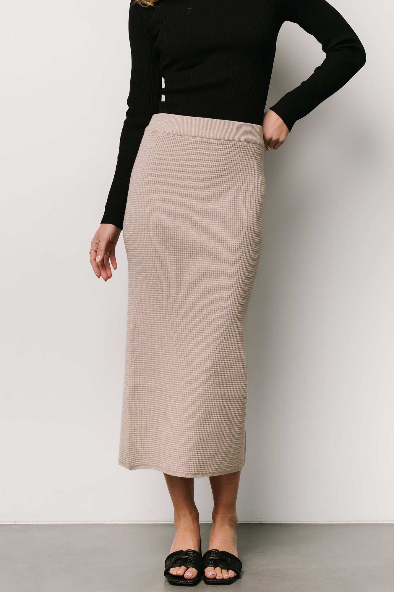 Carey Waffle Midi Skirt | Taupe
