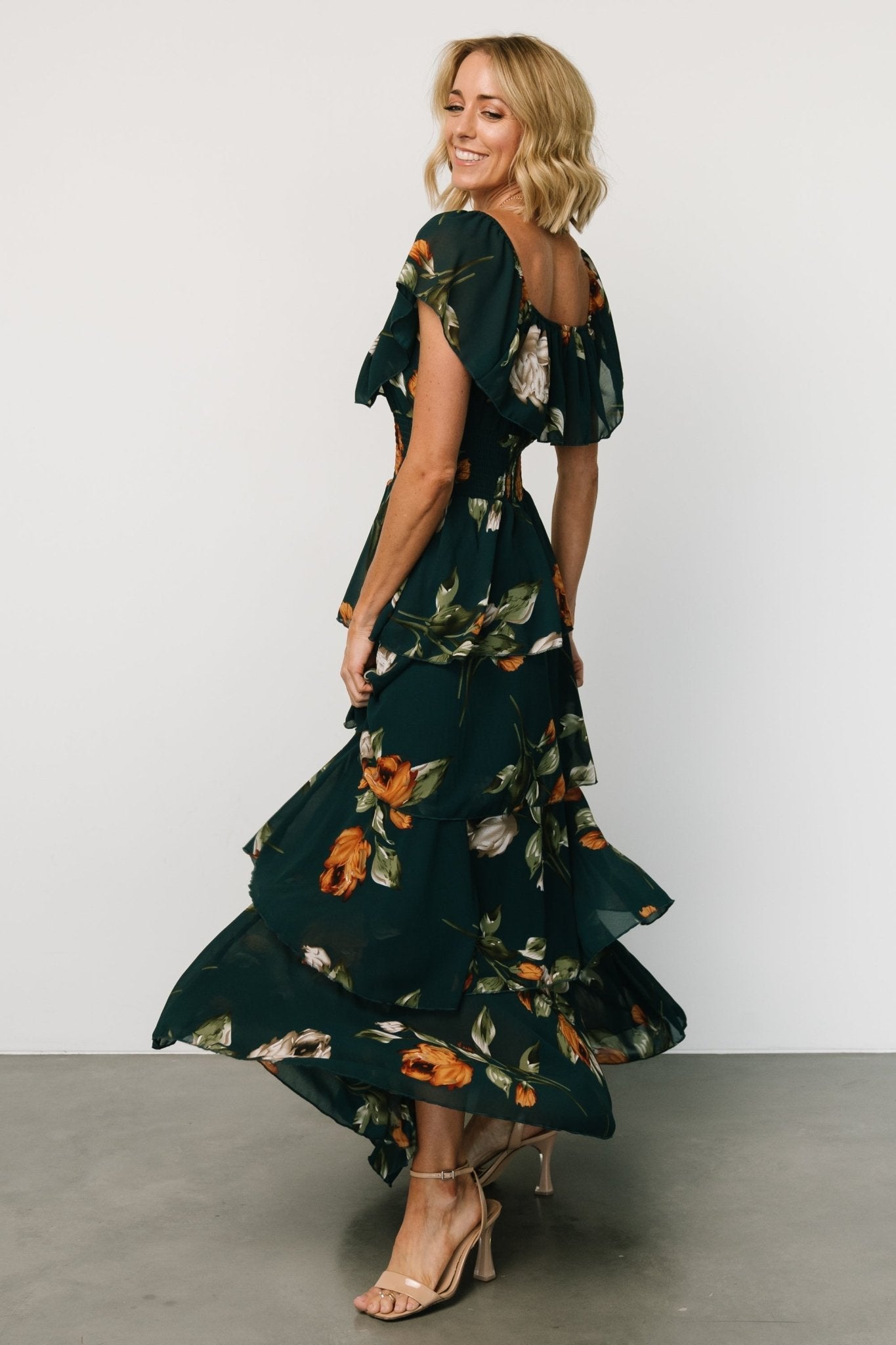 Carina Off Shoulder Maxi Dress | Deep Topaz Floral