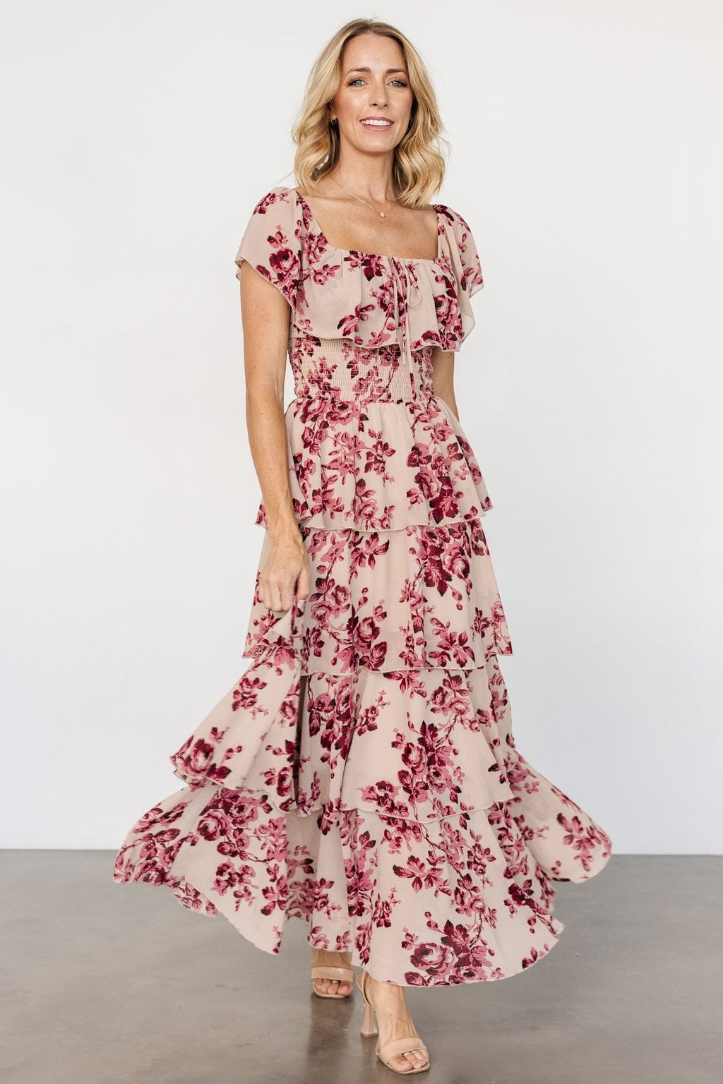 Carina Off Shoulder Maxi Dress | Nude + Rose