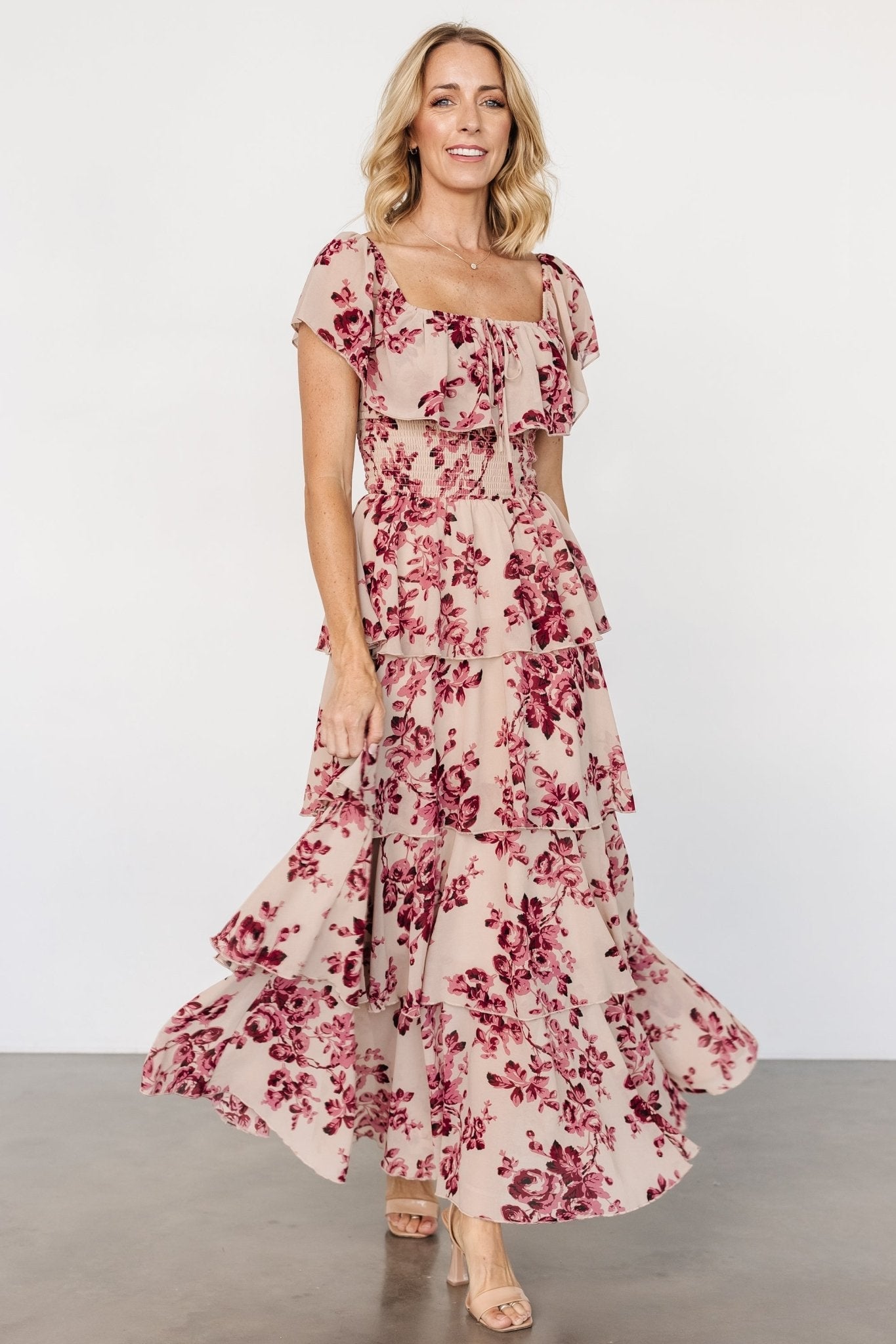 Carina Off Shoulder Maxi Dress | Nude + Rose