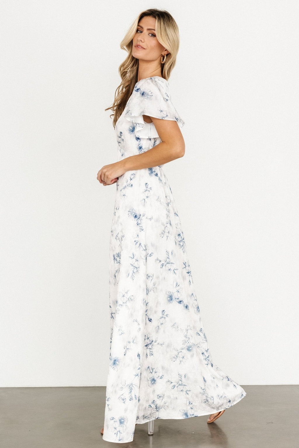 Carmen Maxi Dress | Off White + Blue Floral