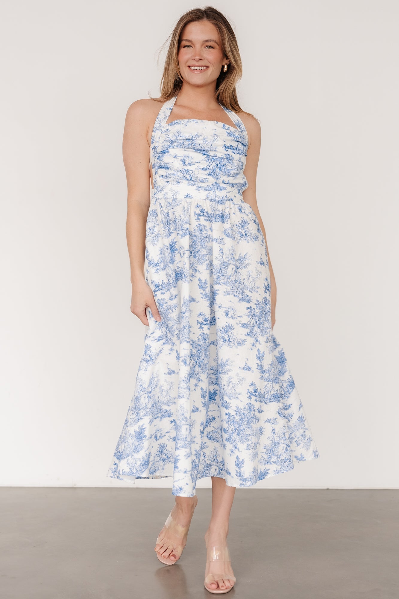 Carolyn Halter Midi Dress | White + Blue