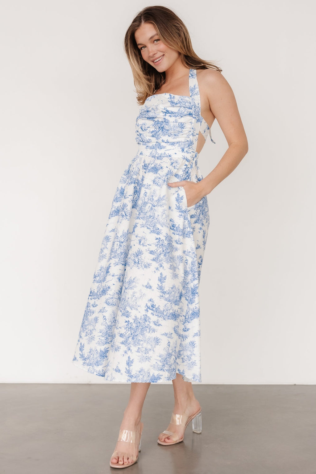 Carolyn Halter Midi Dress | White + Blue