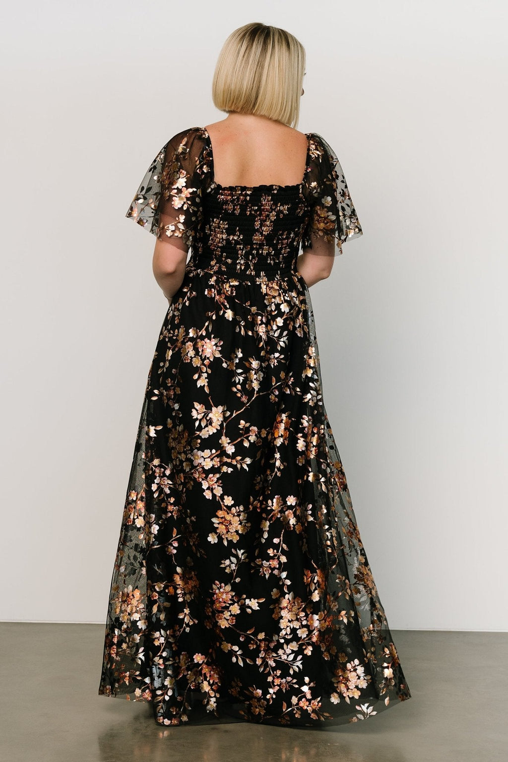 Cassandra Tulle Maxi Dress | Black Blossom