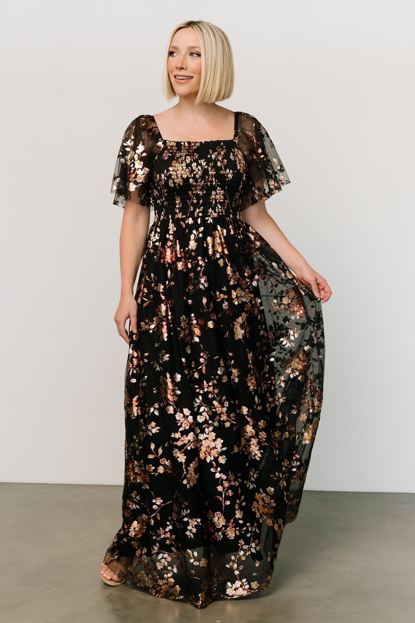 Cassandra Tulle Maxi Dress | Black Blossom