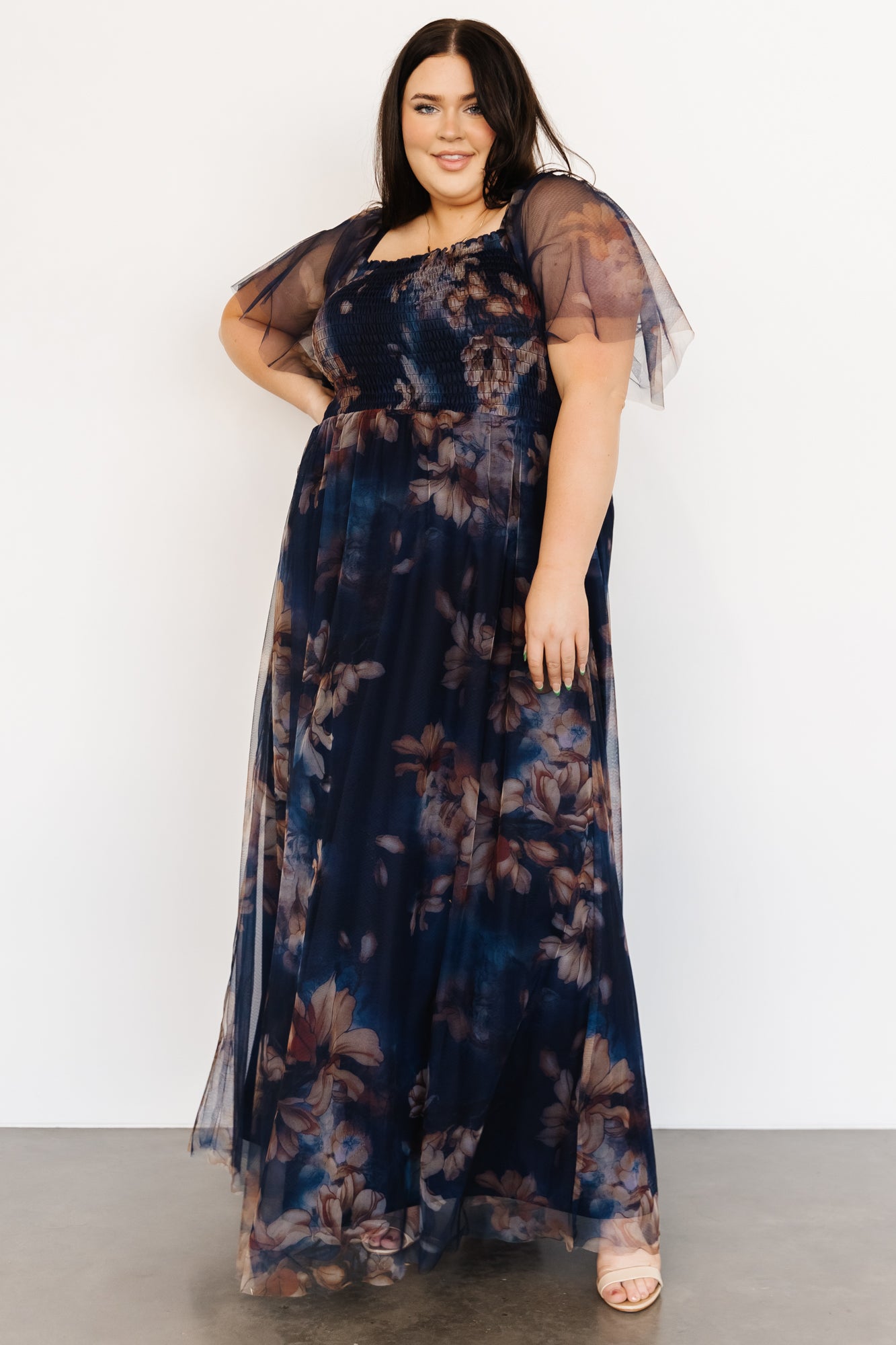 Cassandra Tulle Maxi Dress | Dark Blue Floral