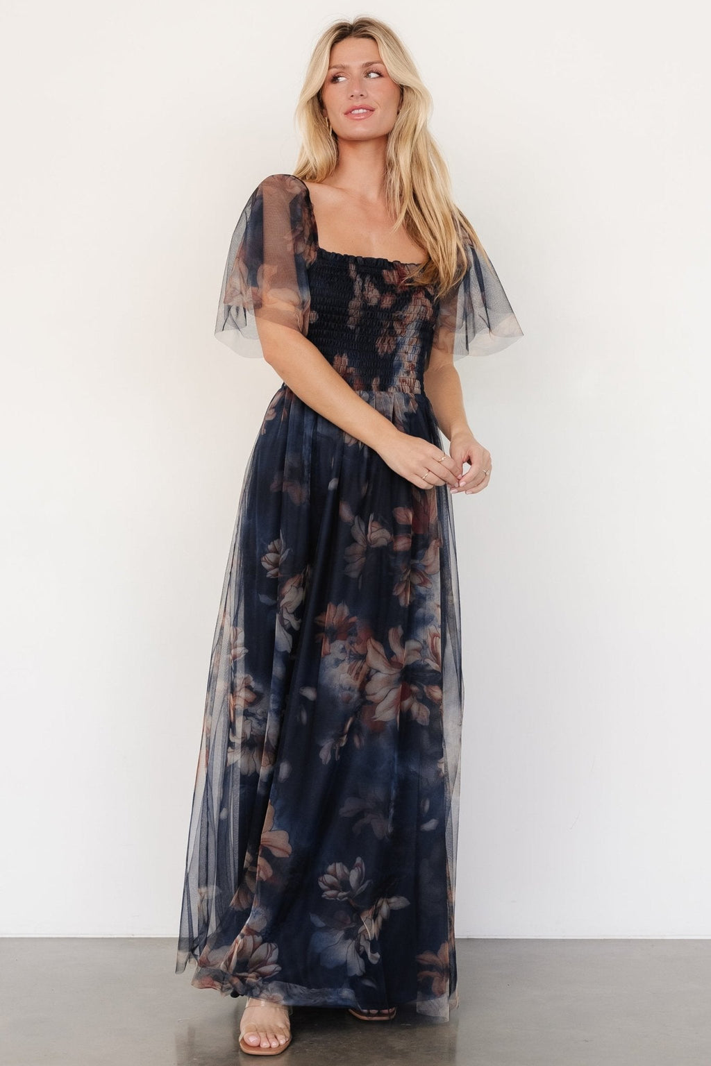 Cassandra Tulle Maxi Dress | Dark Blue Floral