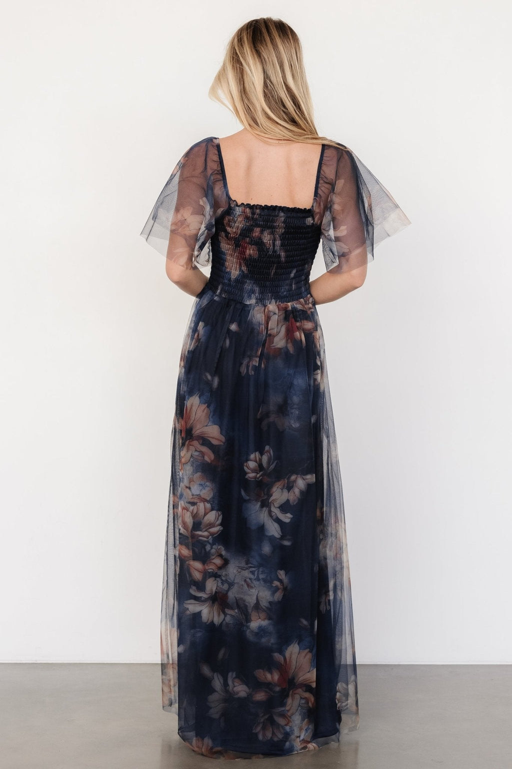 Cassandra Tulle Maxi Dress | Dark Blue Floral