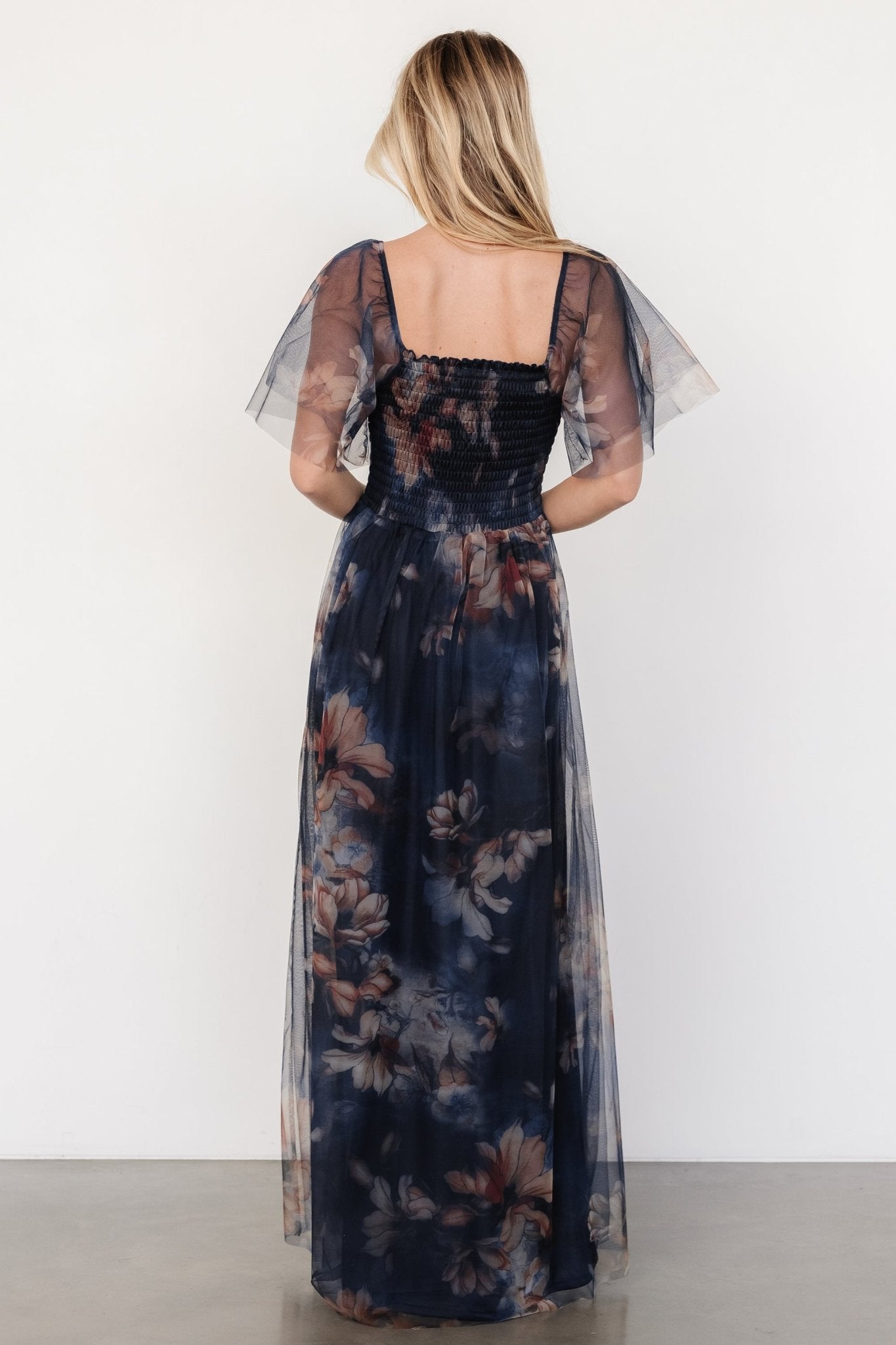 Cassandra Tulle Maxi Dress | Dark Blue Floral