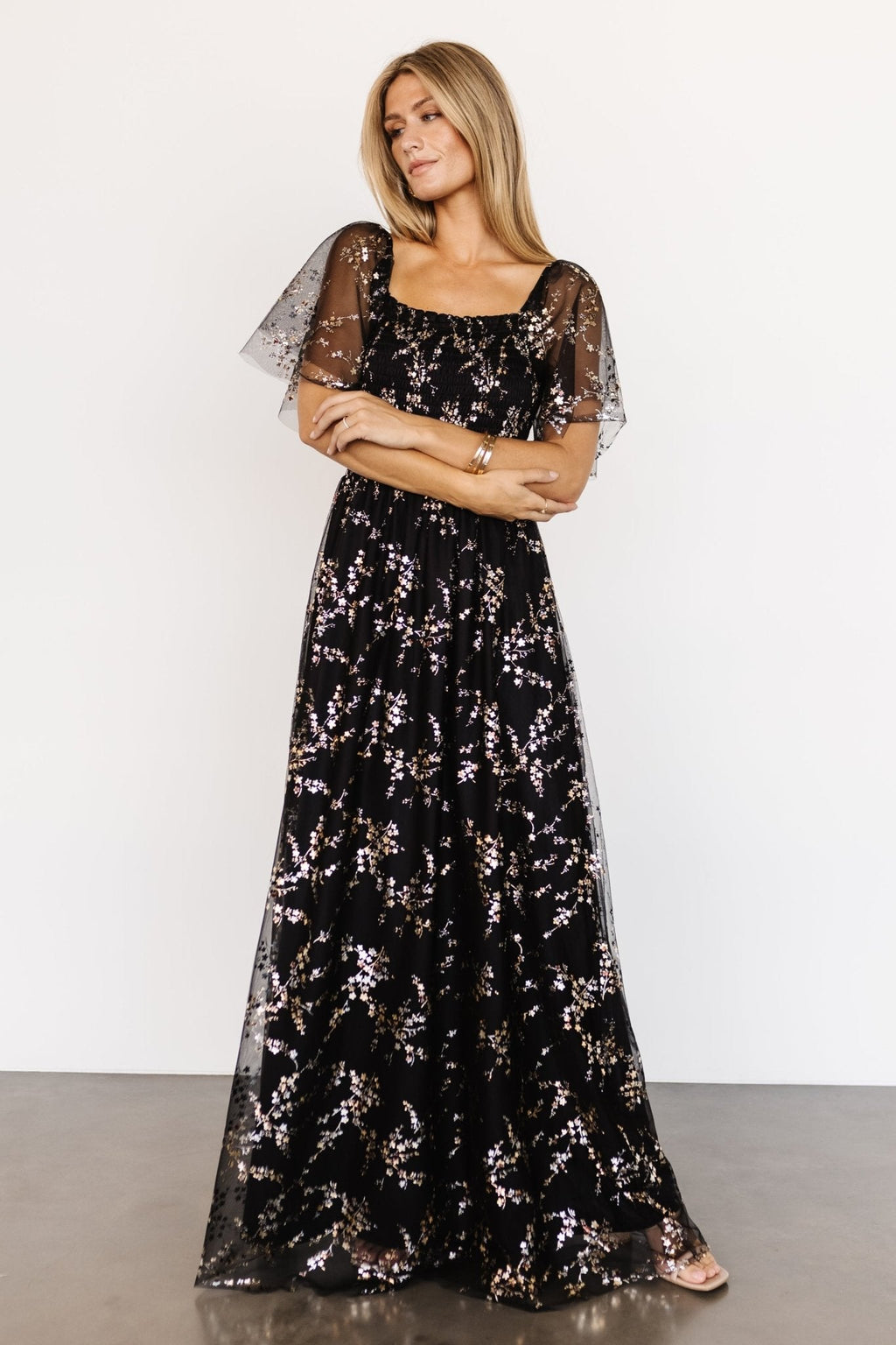 Cassandra Tulle Maxi Dress | Metallic Black