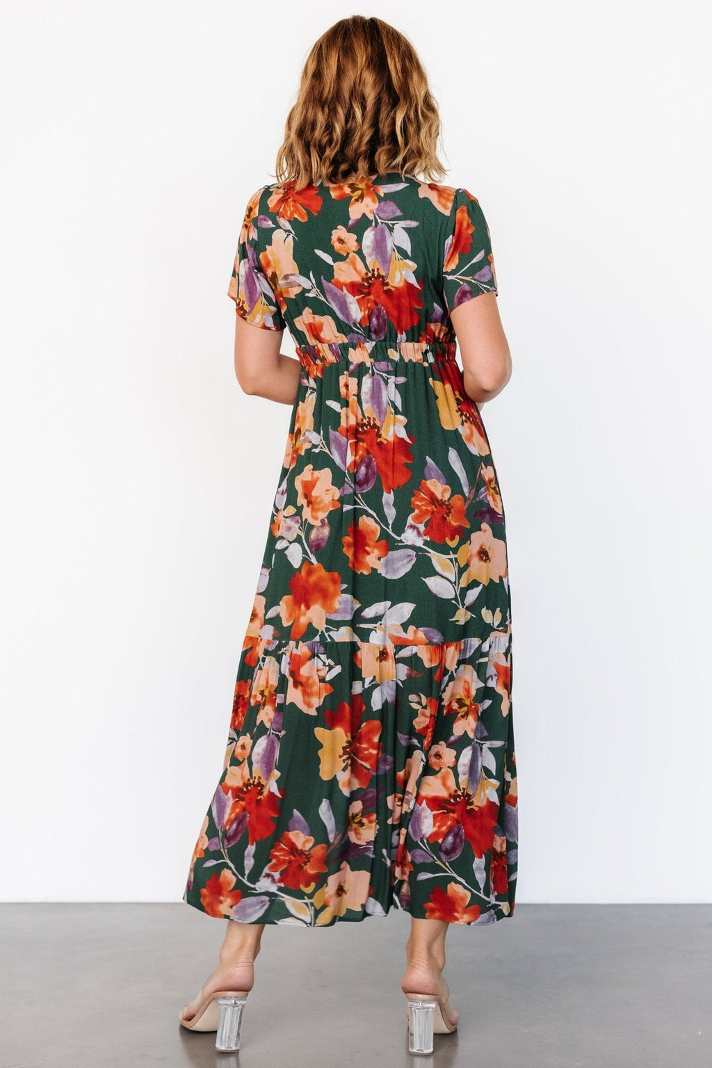 Cassie Short Sleeve Dress | Dark Green Floral