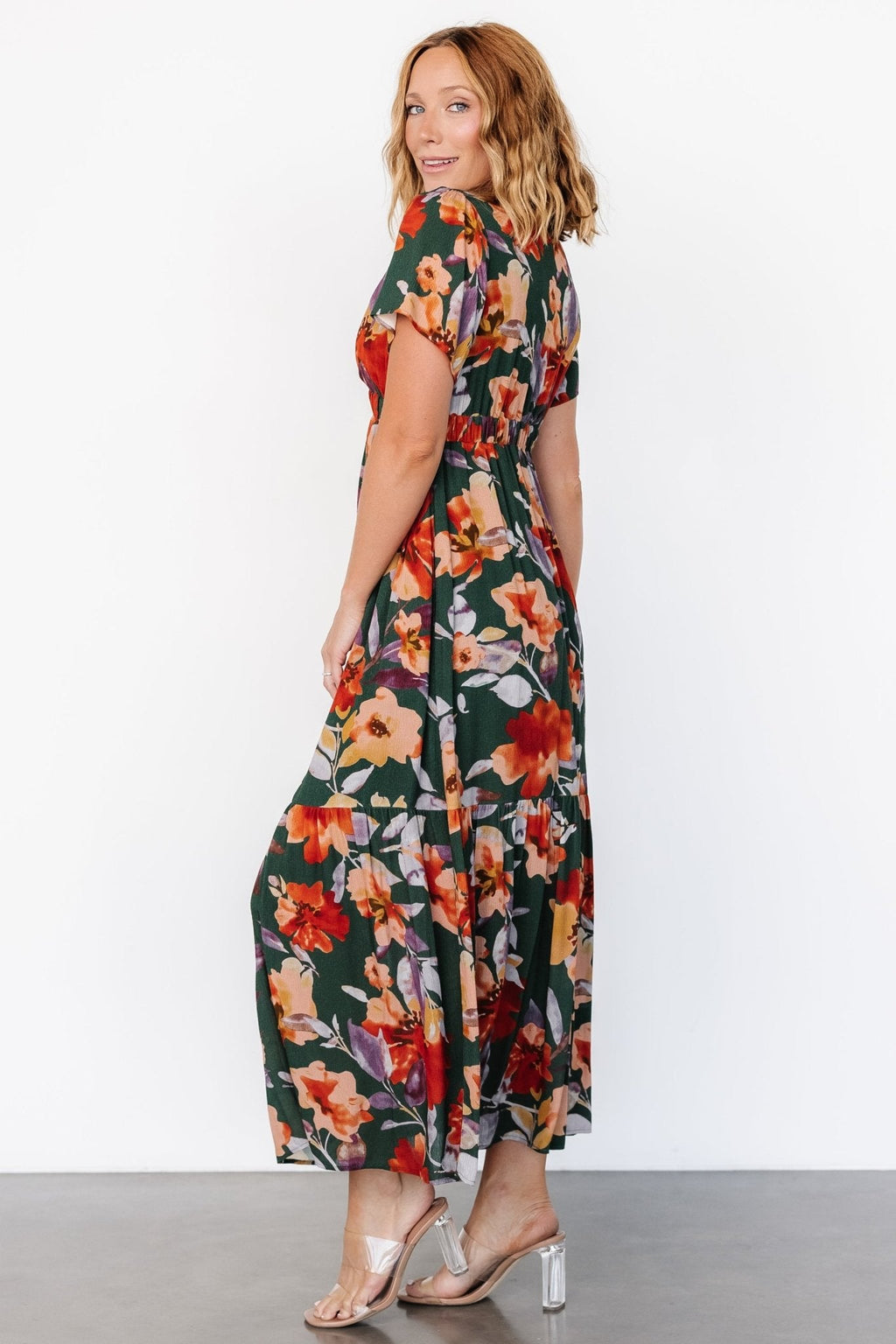 Cassie Short Sleeve Dress | Dark Green Floral
