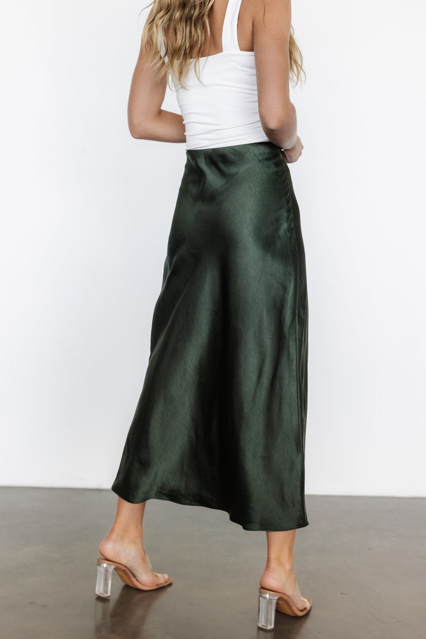 Celeste Satin Midi Skirt | Dark Green