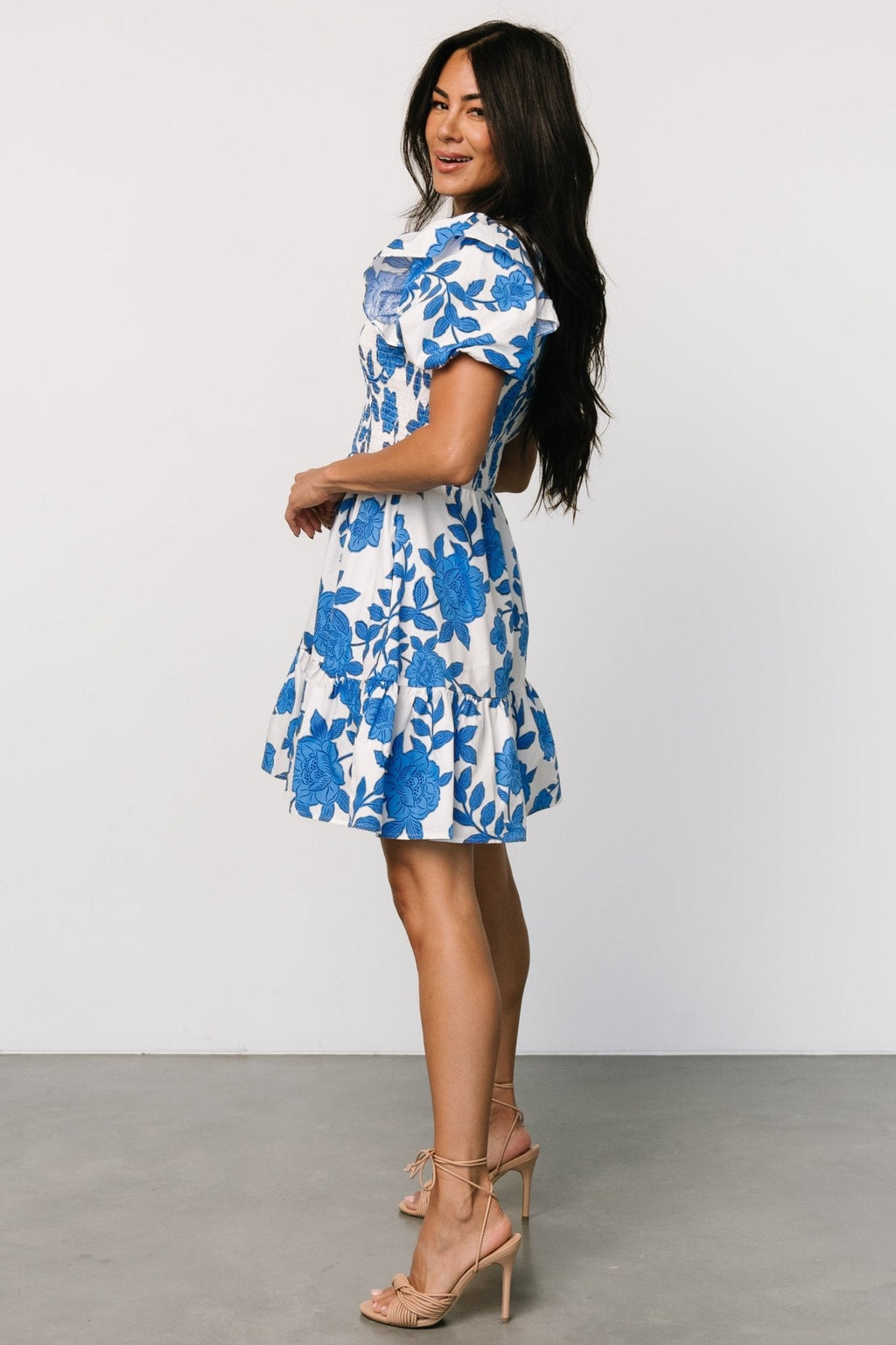 Charee Short Dress | White + Blue