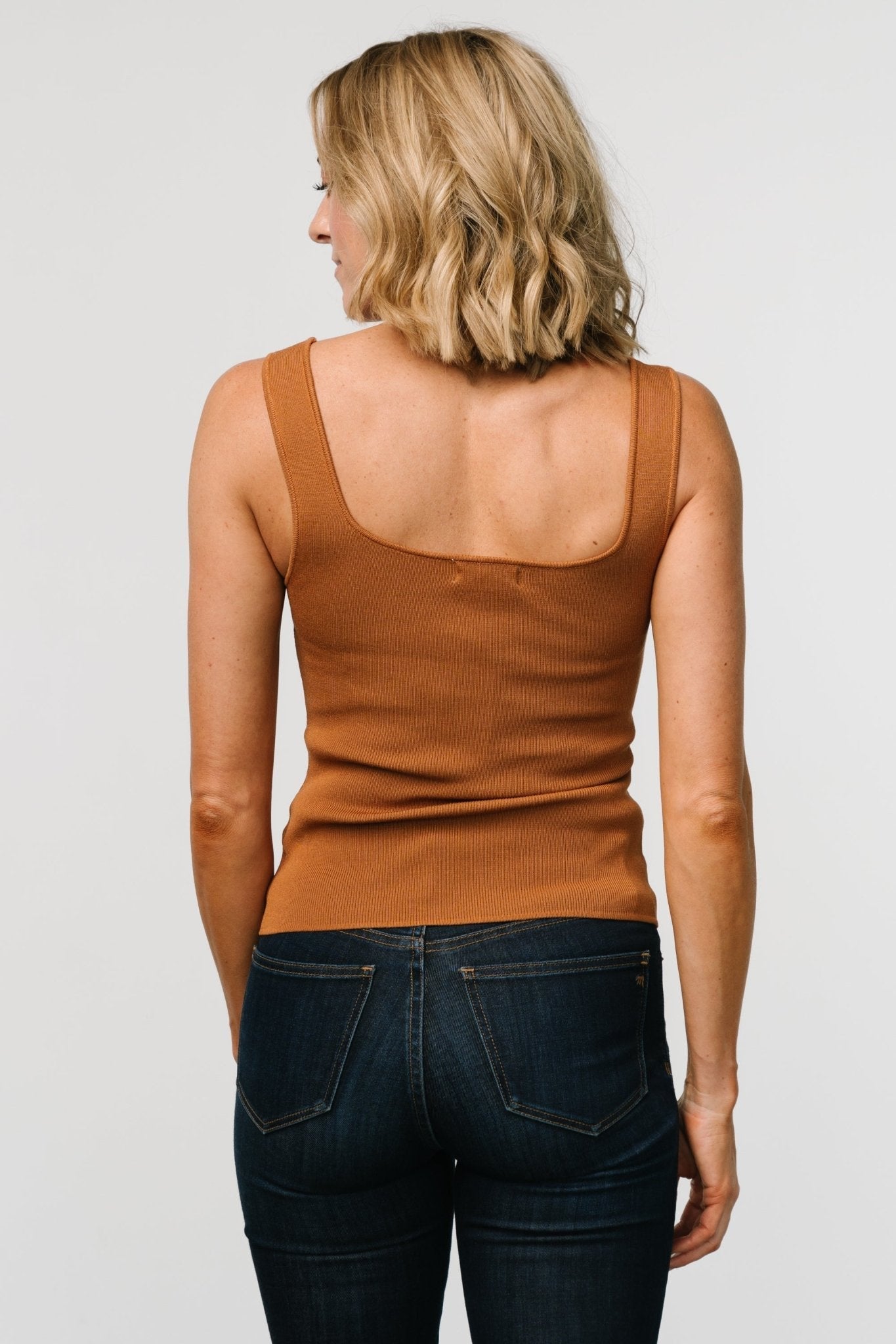Cher Square Neck Knit Tank | Copper