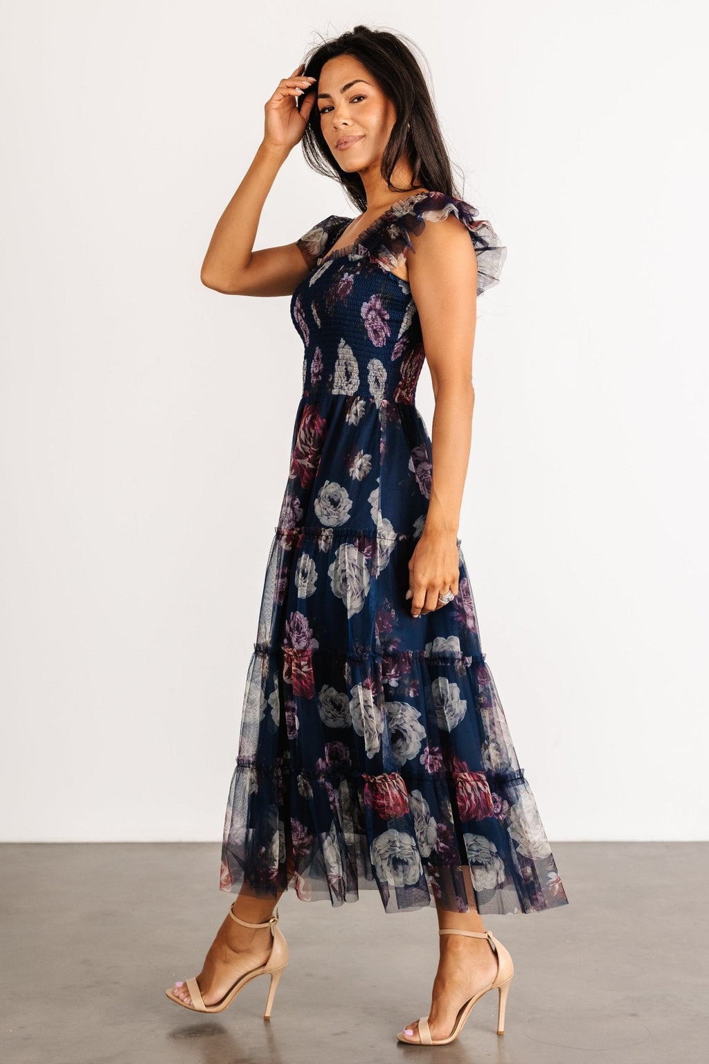 Clementine Tulle Midi Dress | Navy Floral