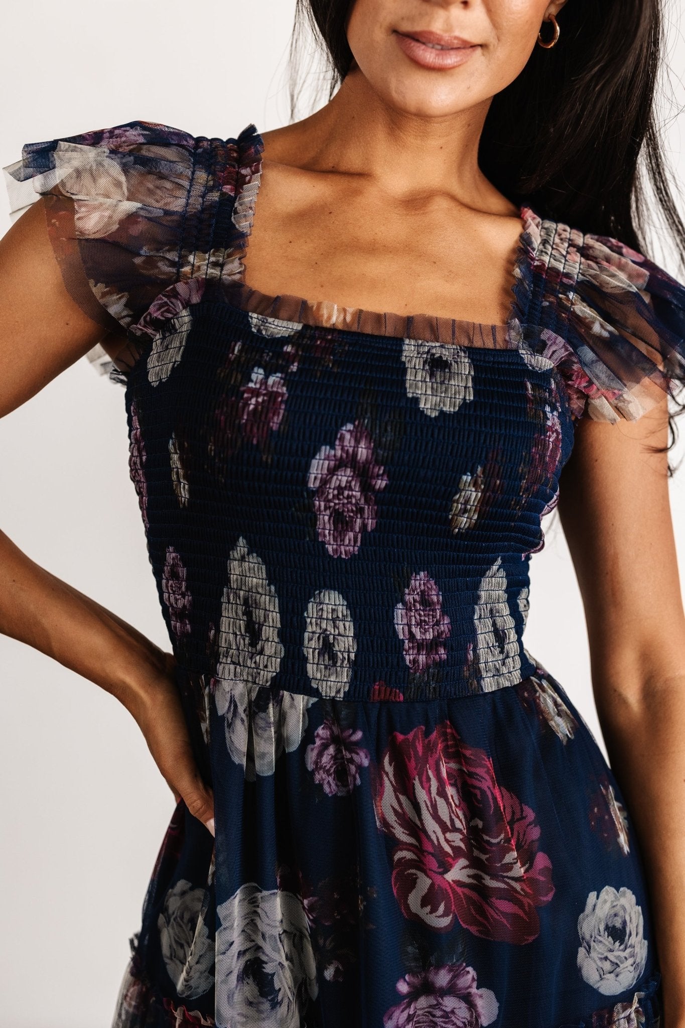 Clementine Tulle Midi Dress | Navy Floral
