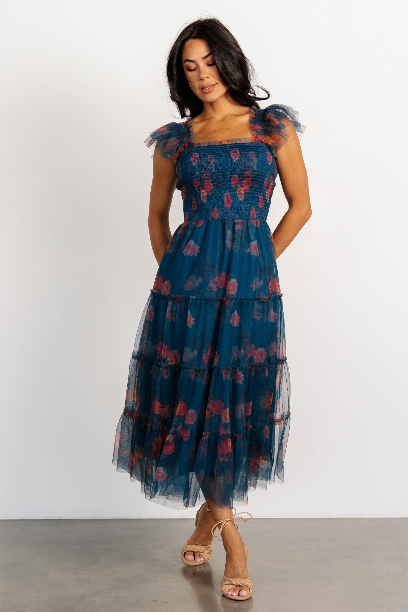 Clementine Tulle Midi Dress | Persian Blue + Rust