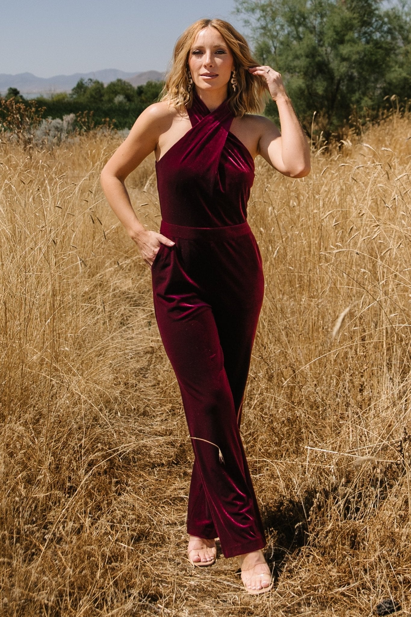 Cleopatra Velvet Jumpsuit | Burgundy