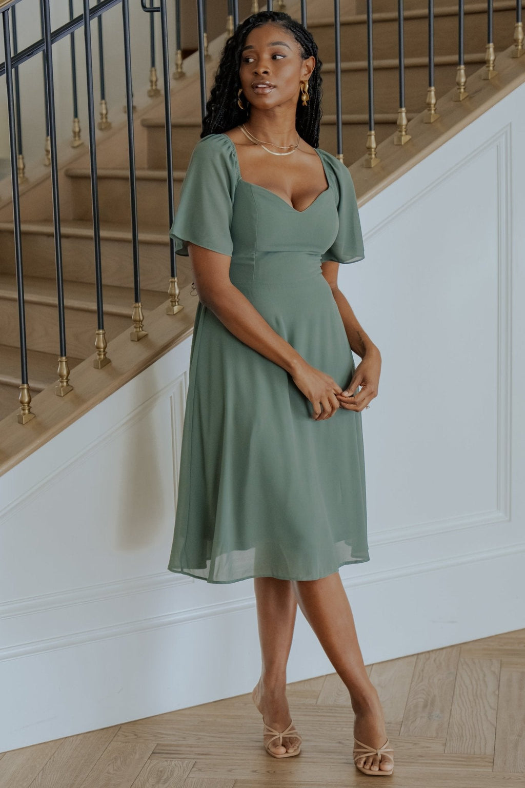 Colette Sweetheart Midi Dress | Dark Sage