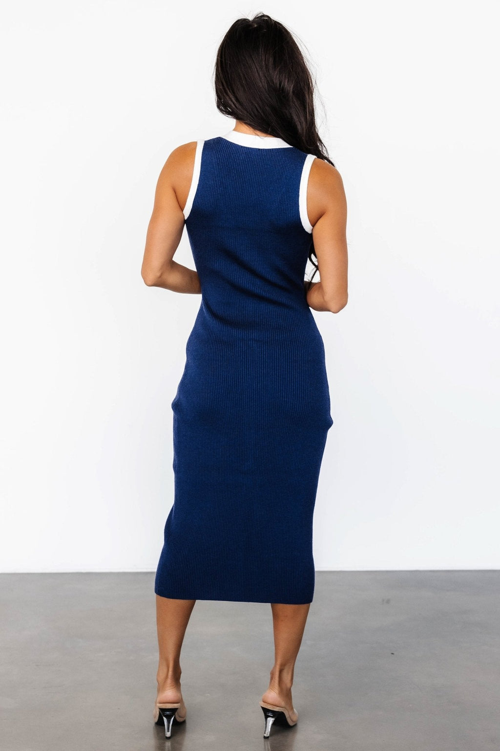 Coley Ribbed Button Dress | Navy + Off White