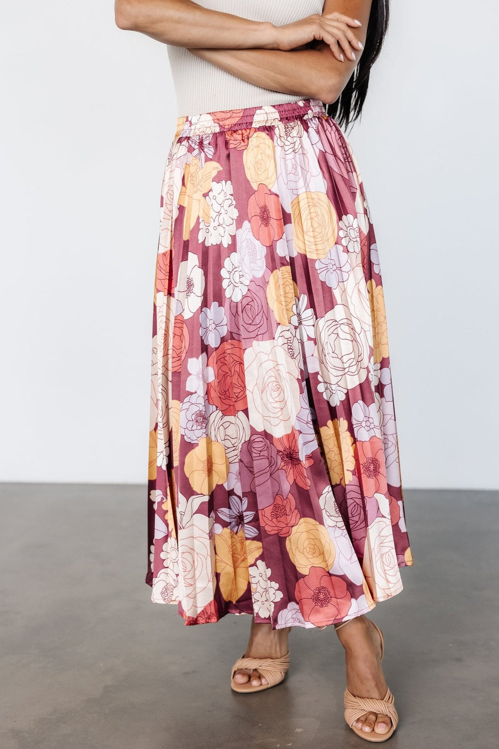 Cori Pleated Skirt | Deep Mauve Floral