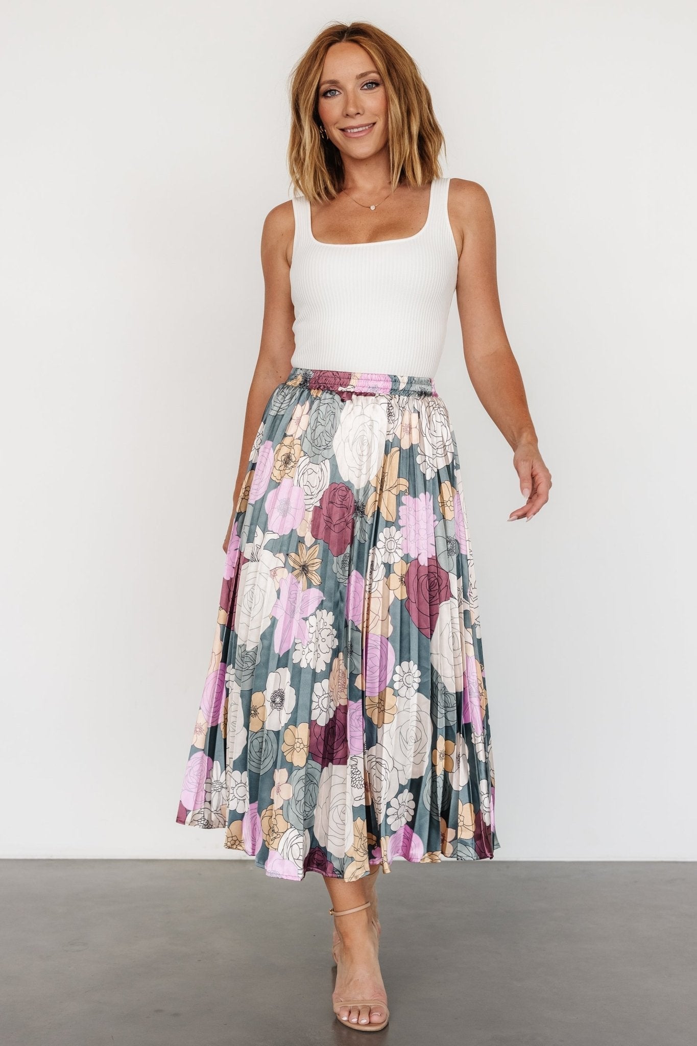 Cori Pleated Skirt | Vintage Teal Floral