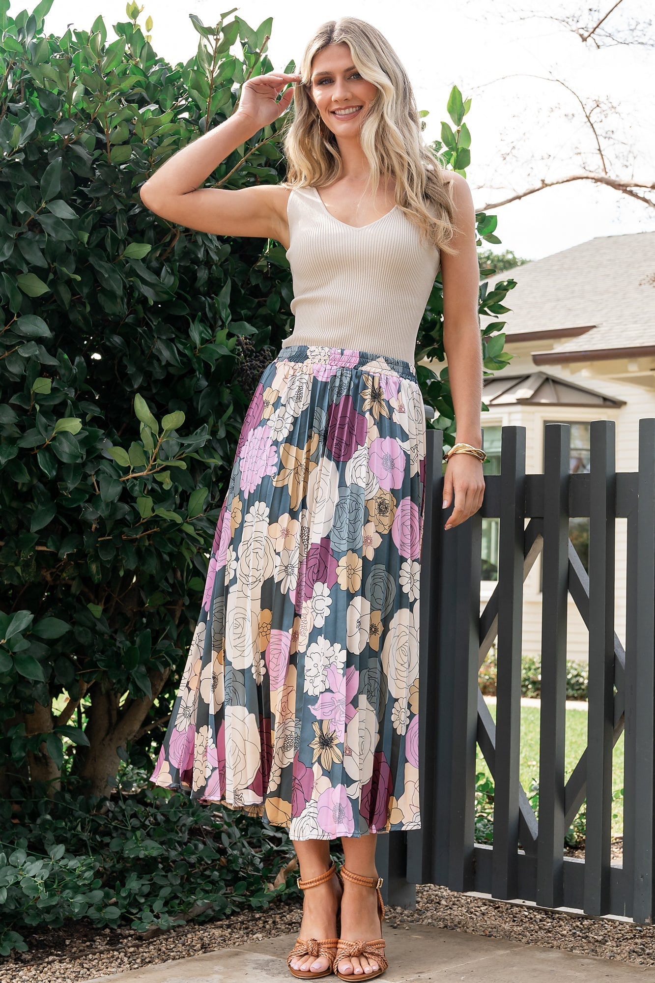 Cori Pleated Skirt | Vintage Teal Floral