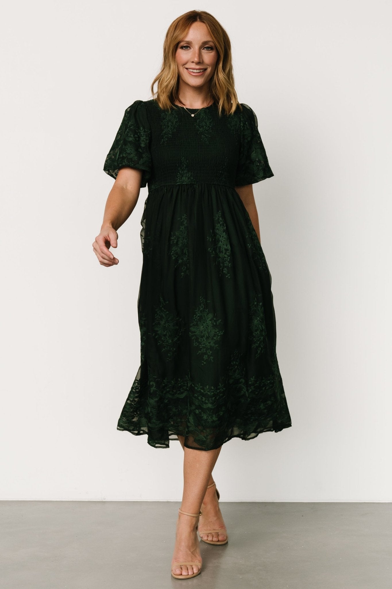 Corrine Embroidered Midi Dress | Emerald