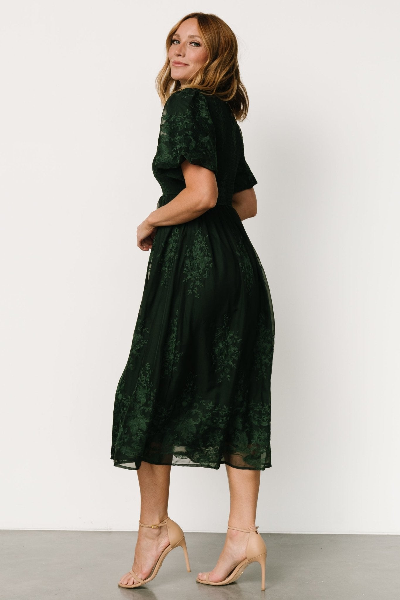 Corrine Embroidered Midi Dress | Emerald