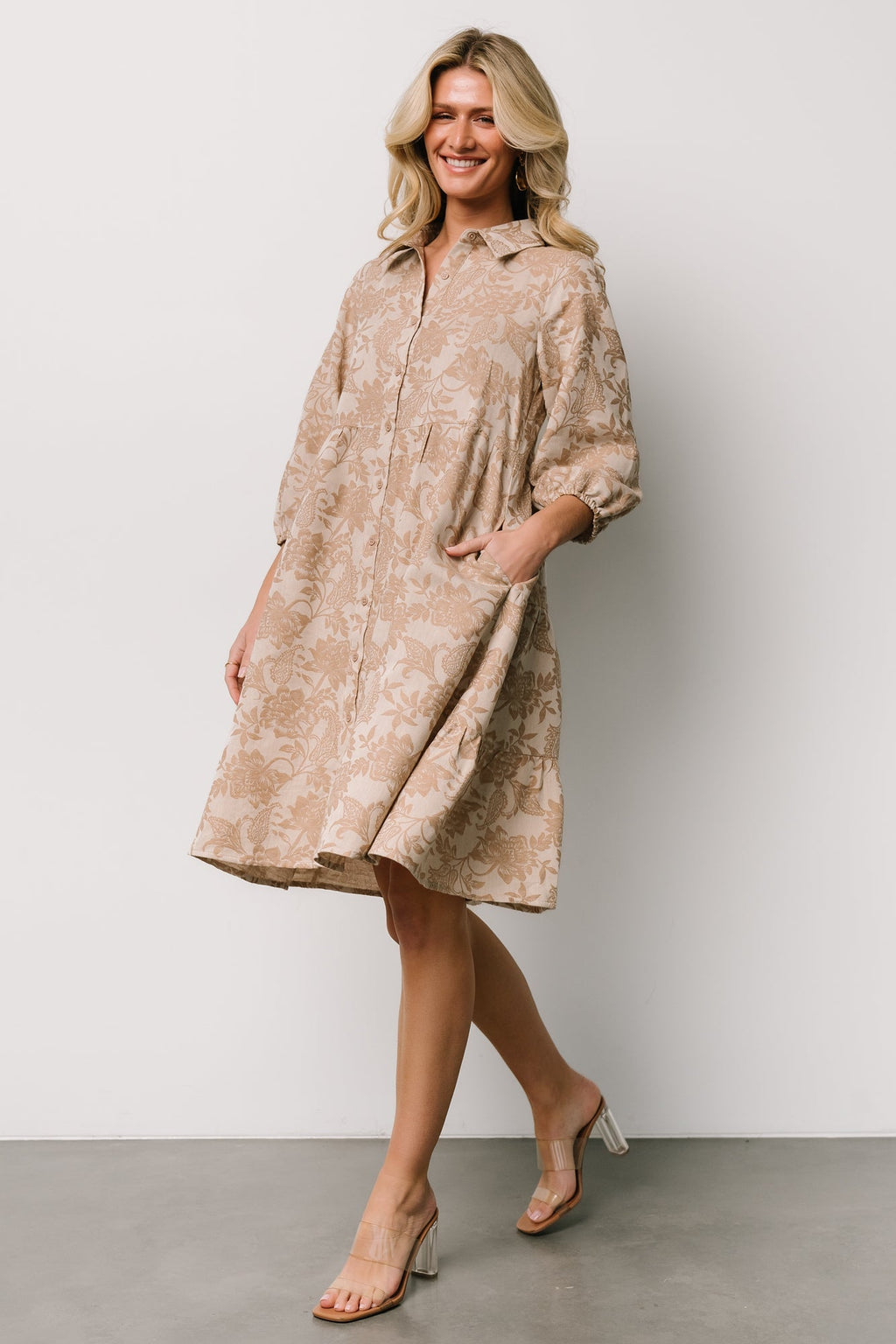 Dakota Babydoll Dress | Taupe Print