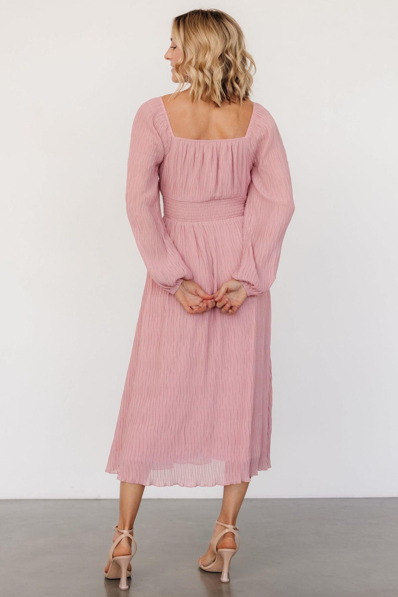 Dalton Pleated Midi Dress | Blush