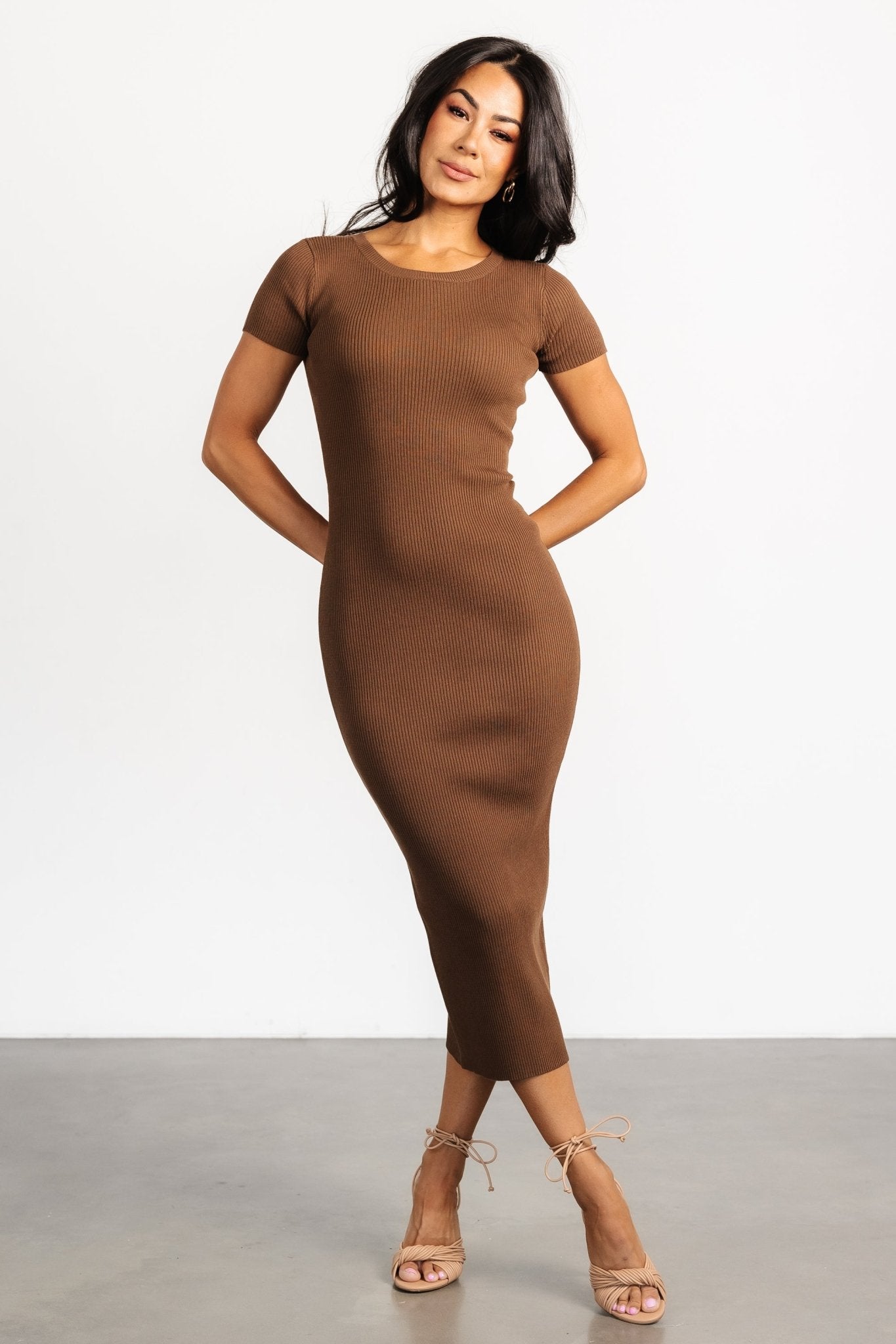 Dana Ribbed Midi Dress | Brown
