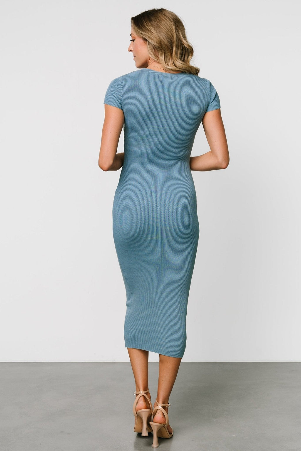 Dana Ribbed Midi Dress | Dusty Blue