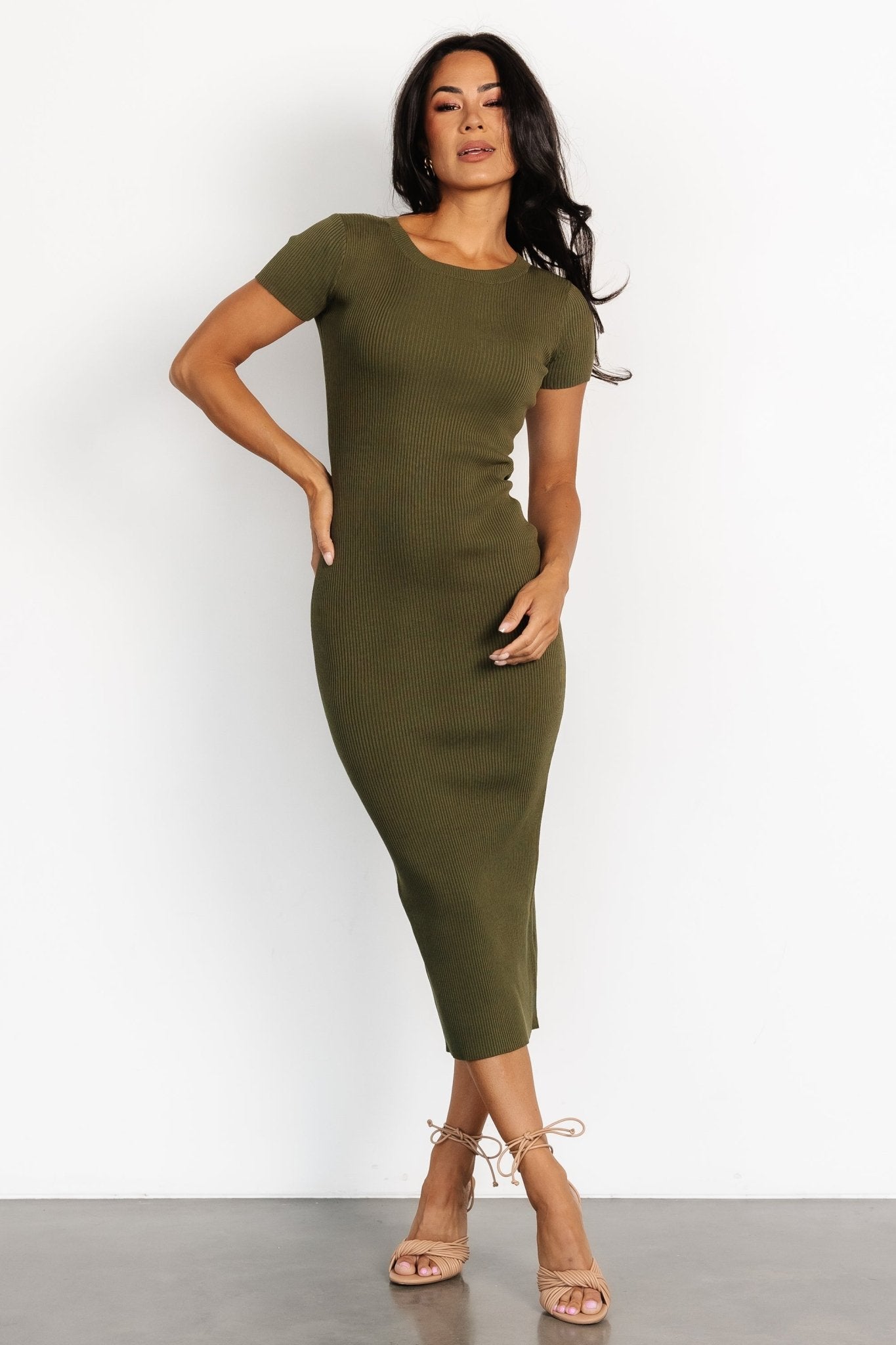 Dana Ribbed Midi Dress | Olive