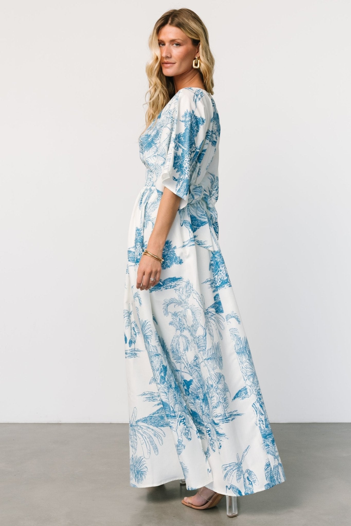 Dara Maxi Dress | Ivory + Blue Print