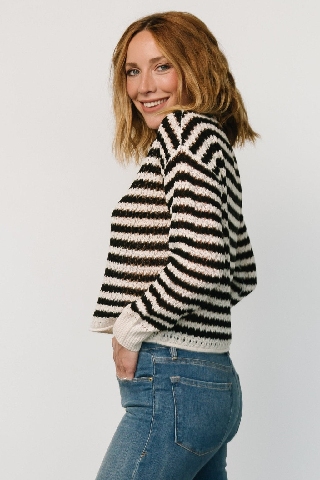 Dawn Open Knit Top | Black + Ivory