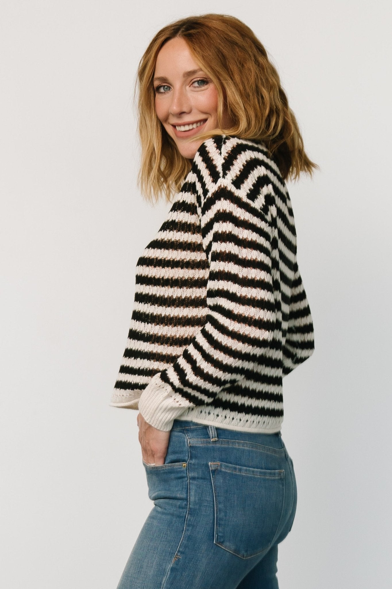 Dawn Open Knit Top | Black + Ivory