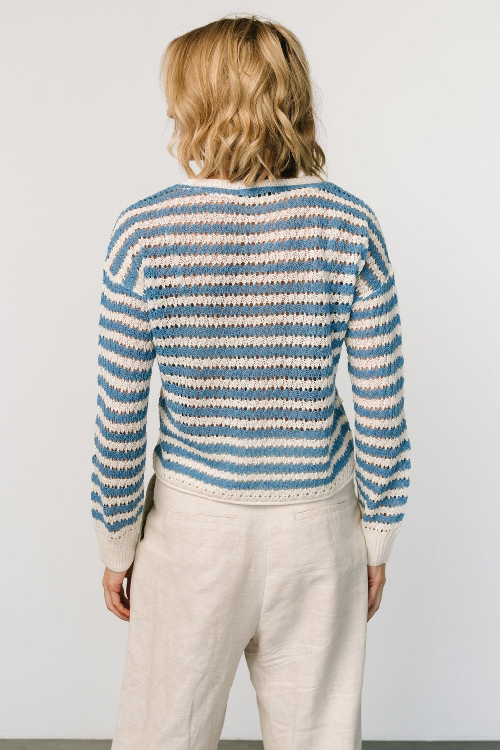 Dawn Open Knit Top | Blue + Ivory