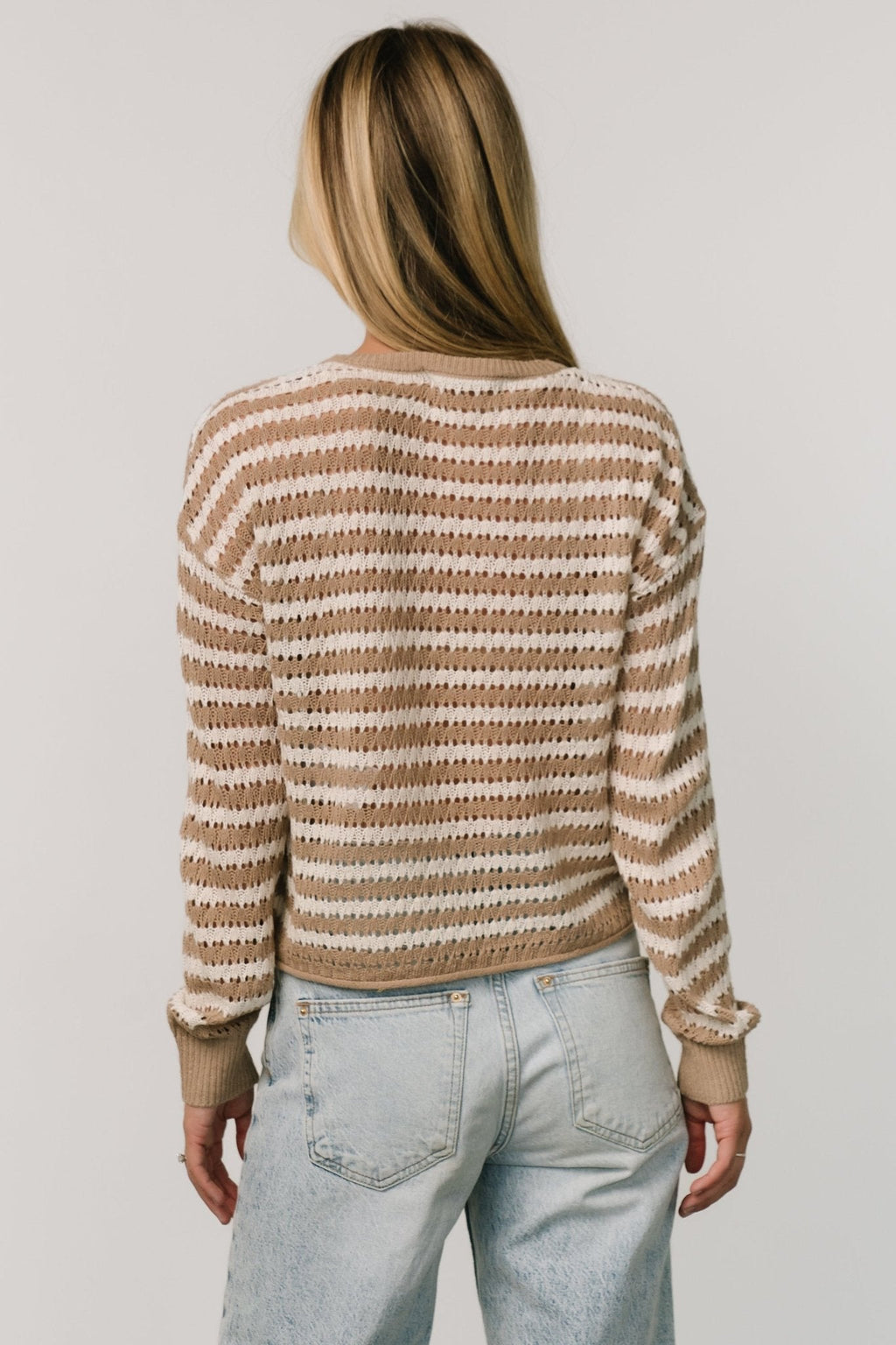 Dawn Open Knit Top | Taupe + Ivory