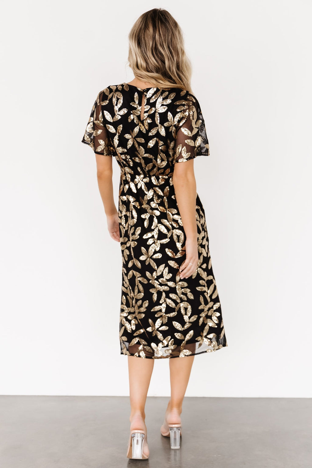 Deanna Sequin Midi Dress | Black + Gold