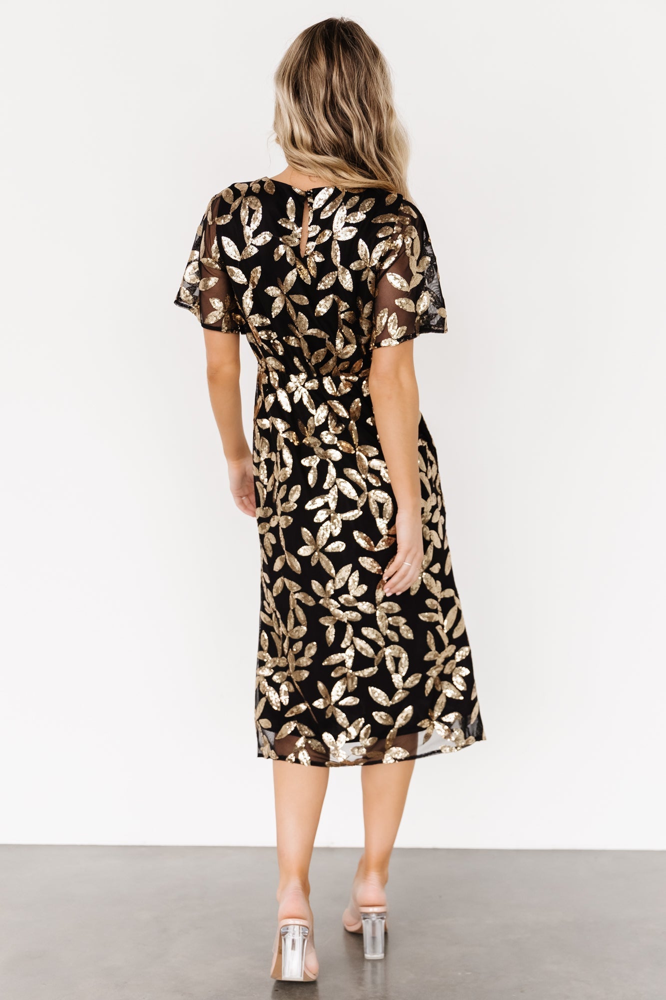 Deanna Sequin Midi Dress | Black + Gold