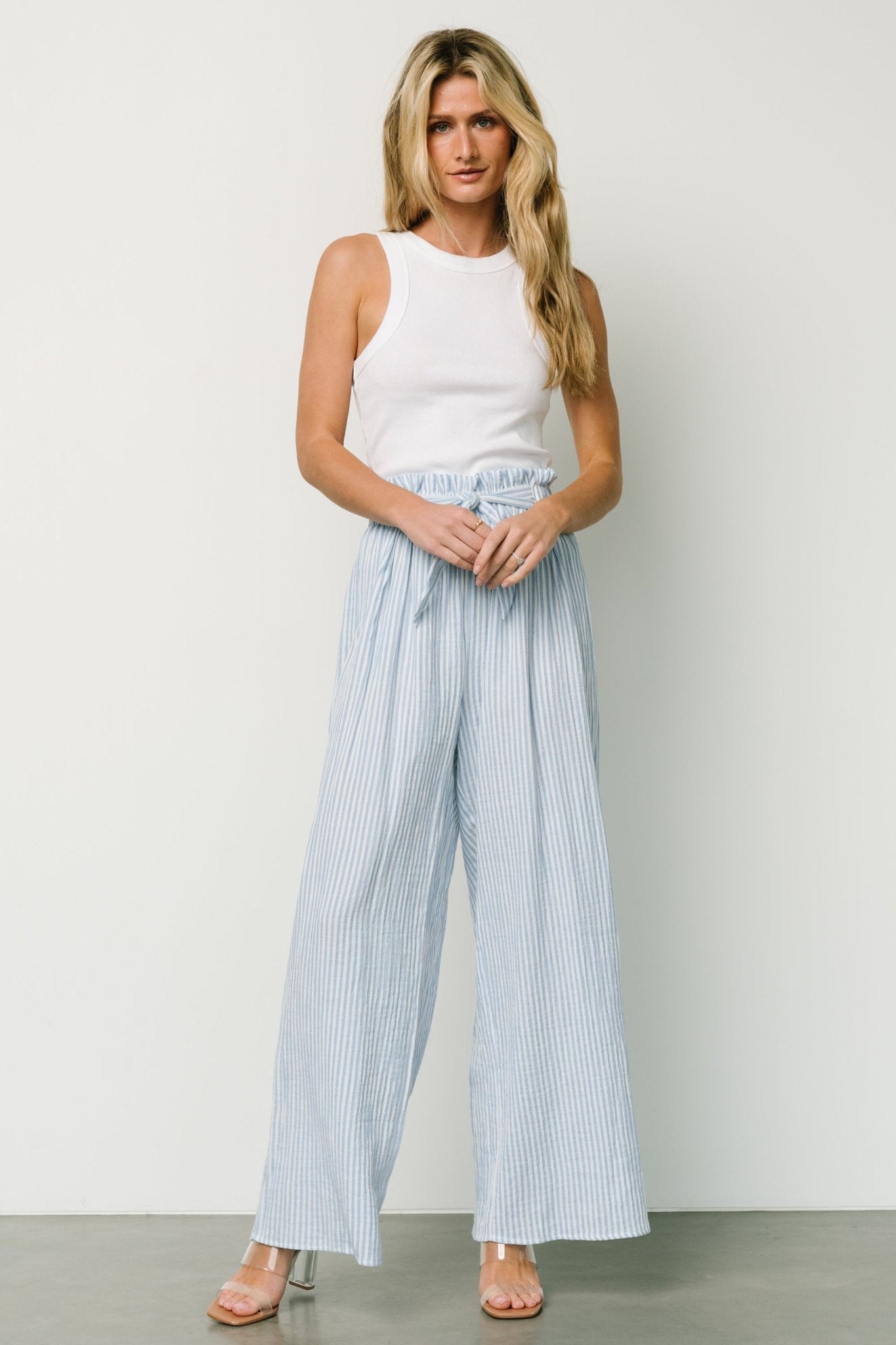 Delphi Wide Leg Pants | Blue Stripe