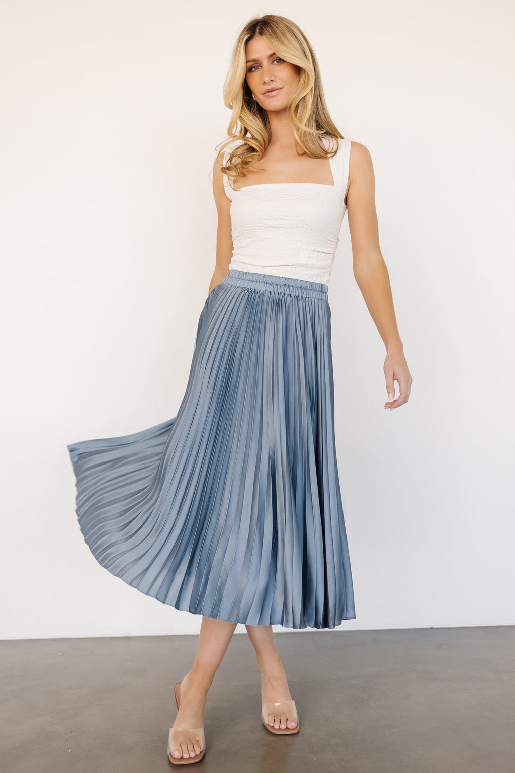 Demetria Pleated Midi Skirt | Steel Blue