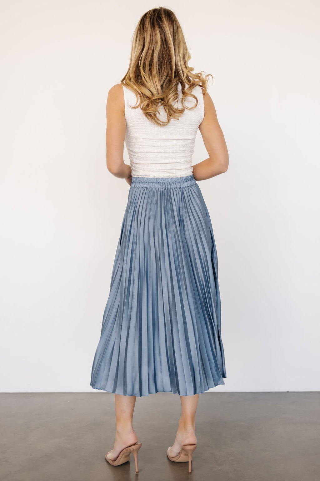 Demetria Pleated Midi Skirt | Steel Blue
