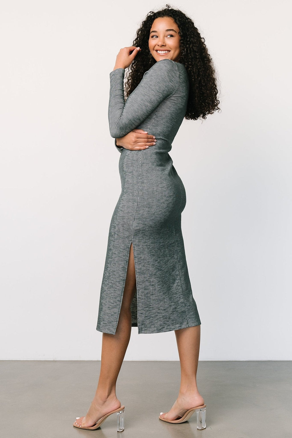Denver Ribbed Midi Dress | Heathered Jade