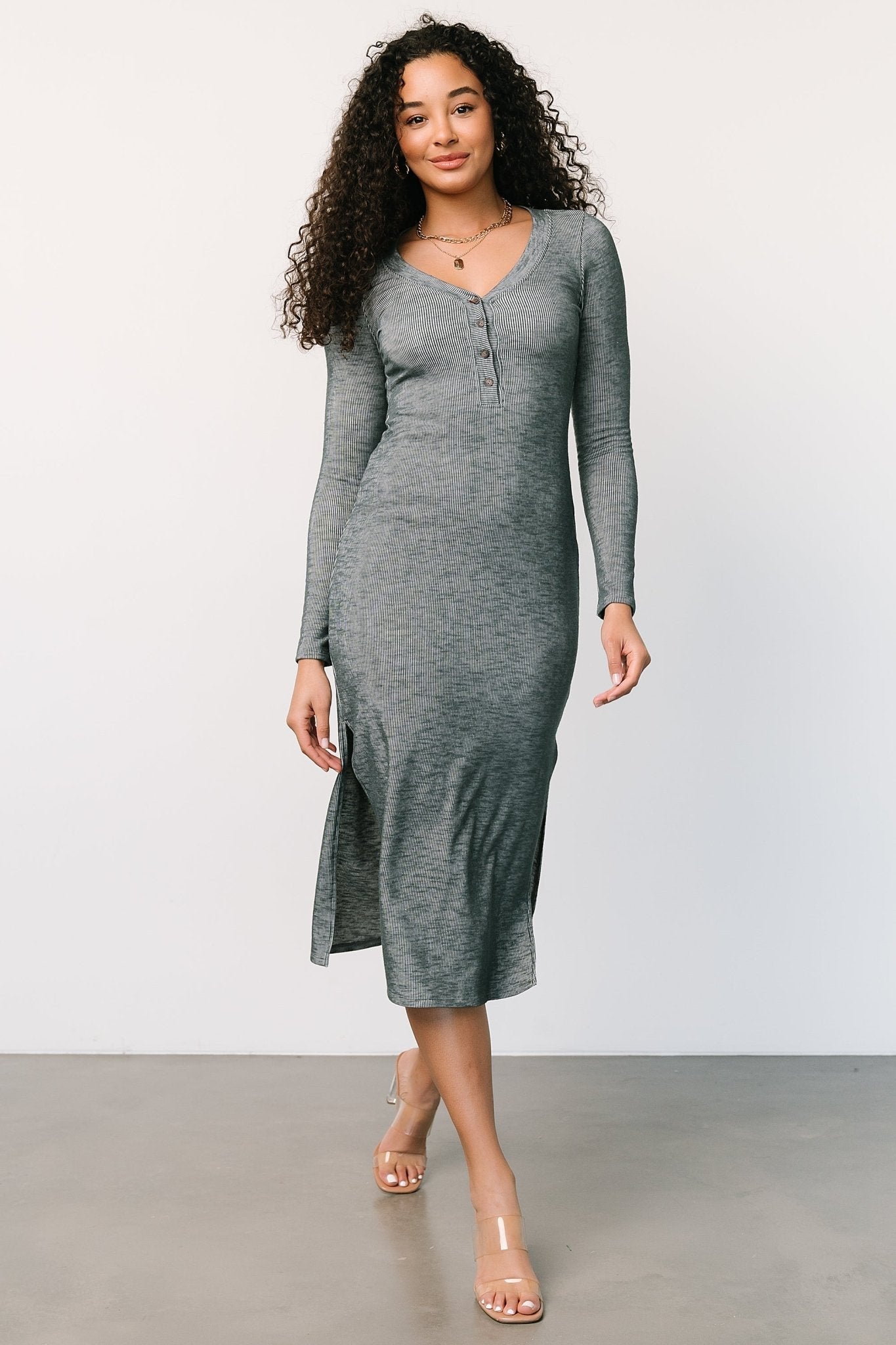 Denver Ribbed Midi Dress | Heathered Jade