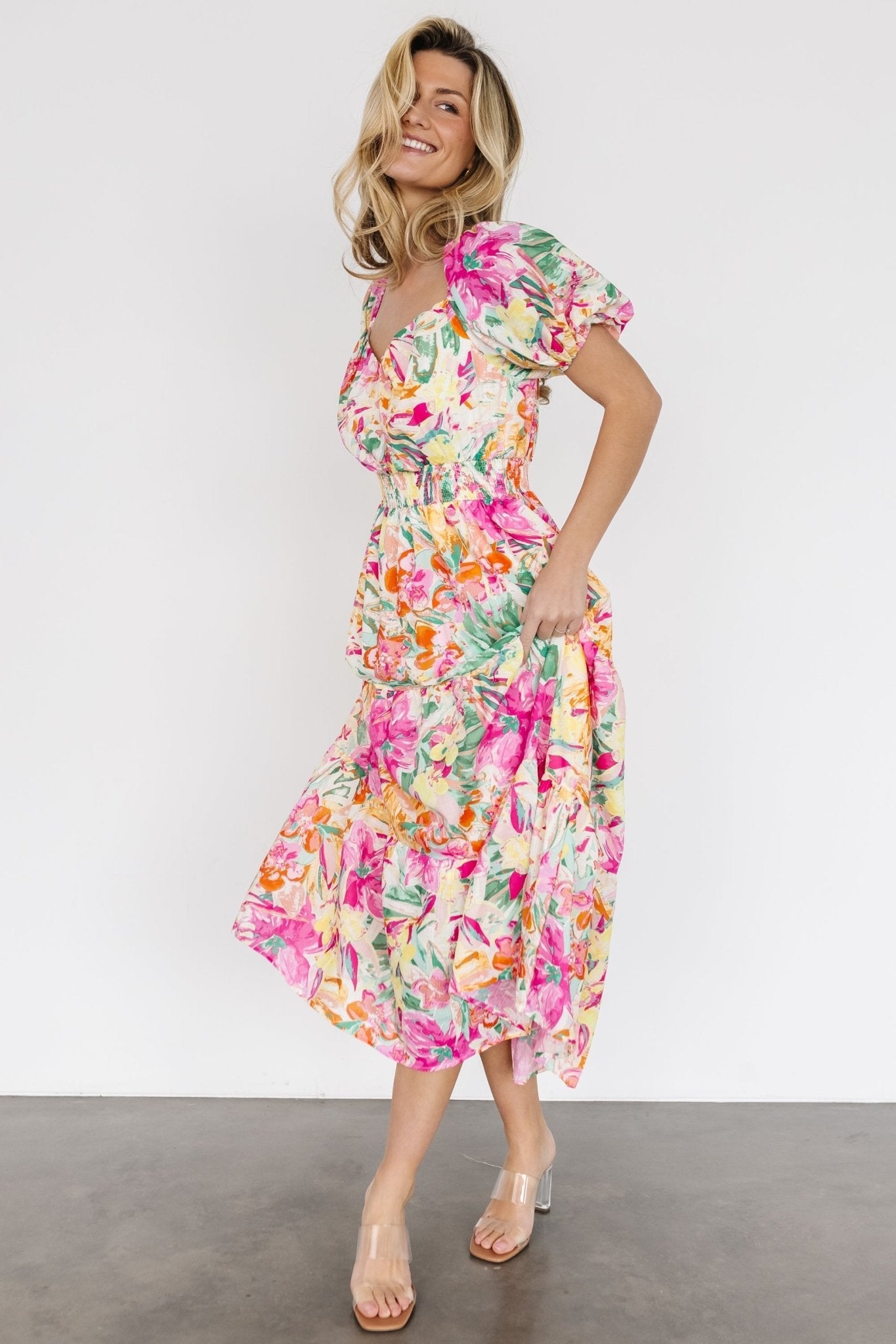 Denzel Puff Sleeve Midi Dress | Multi Floral