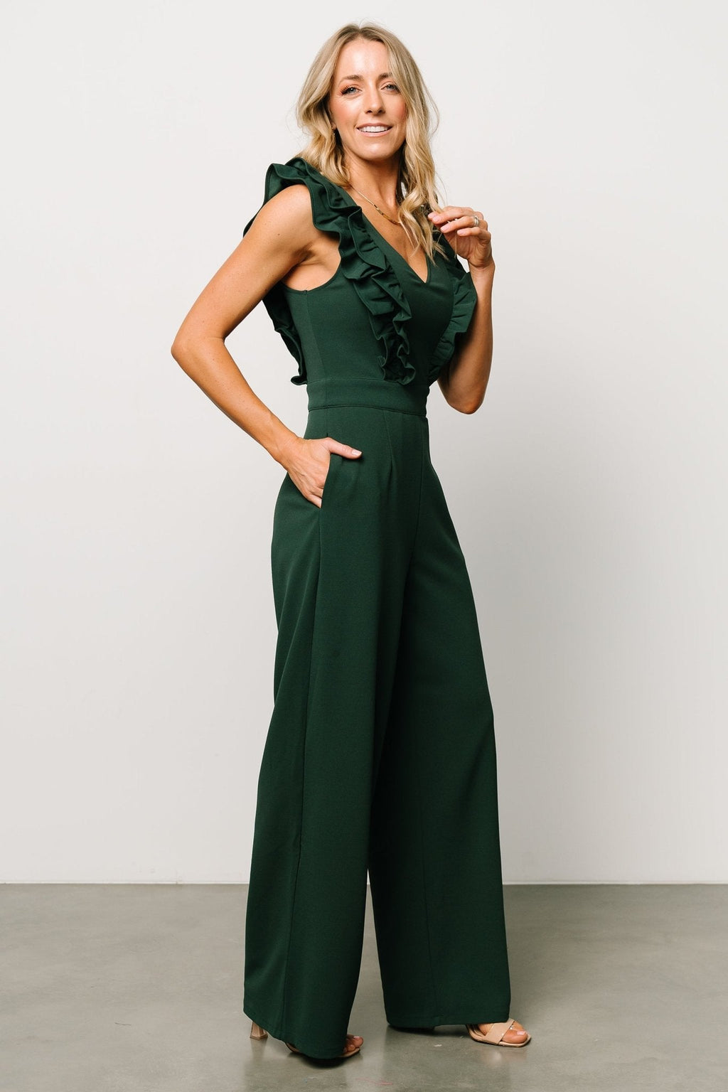 Descanso Ruffle Jumpsuit | Dark Green